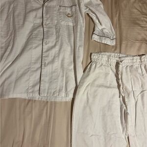 White Pajama Set with Embroidered Logo